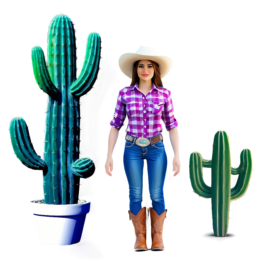 Cowgirl And Cactus Png Yam PNG Image