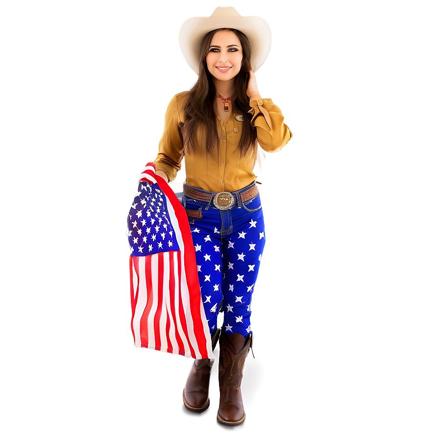 Cowgirl With American Flag Png Gwp16 PNG Image