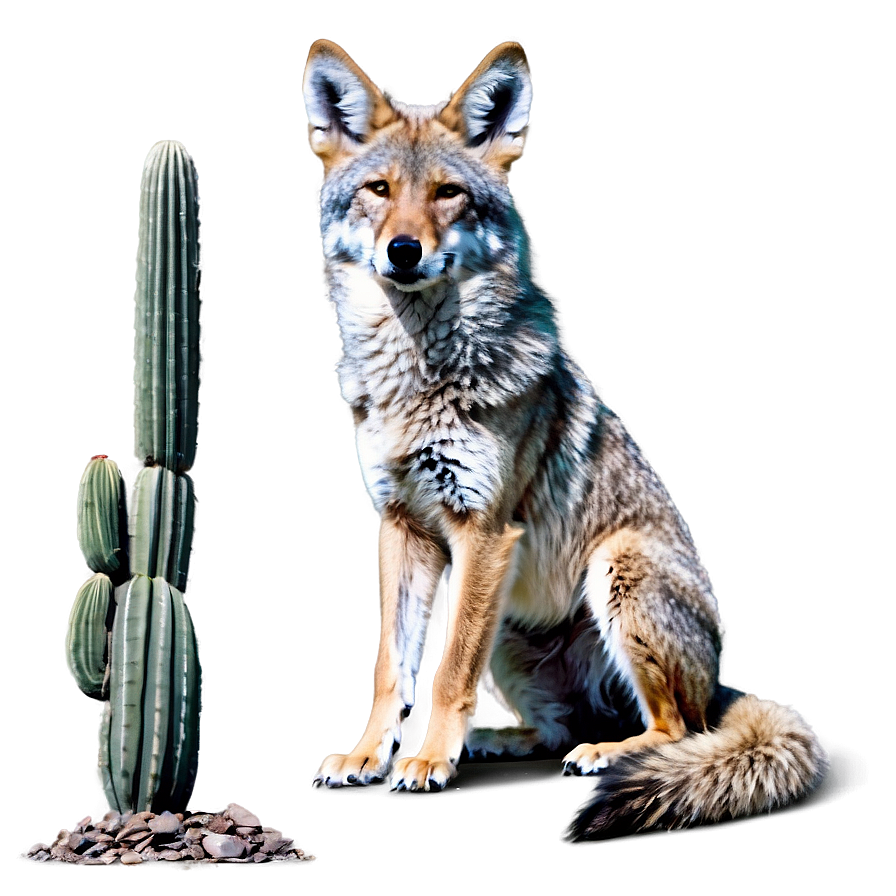 Coyote With Cactus Png 06122024 PNG Image