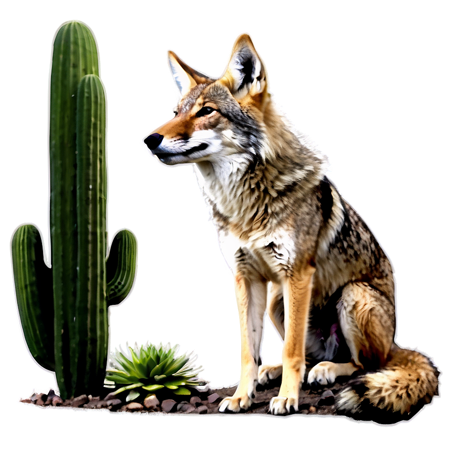 Coyote With Cactus Png Fva PNG Image