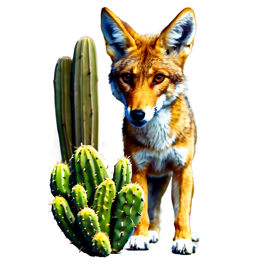 Coyote With Cactus Png Mra60 PNG Image