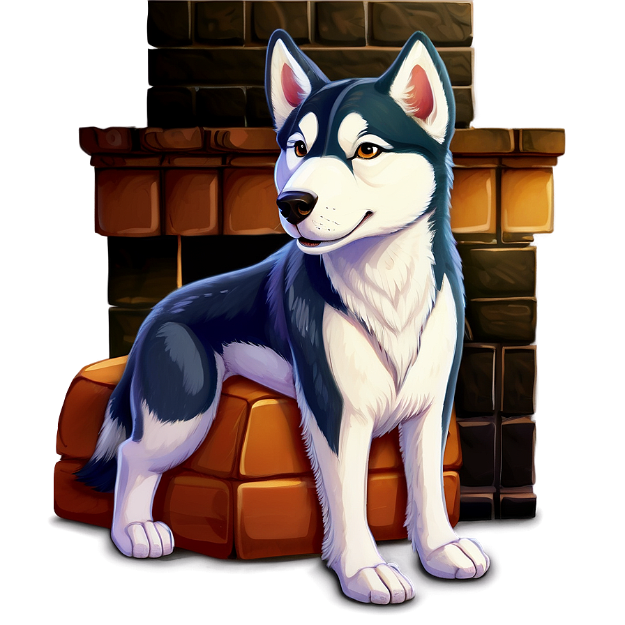 Cozy Husky By Fireplace Png Byb PNG Image