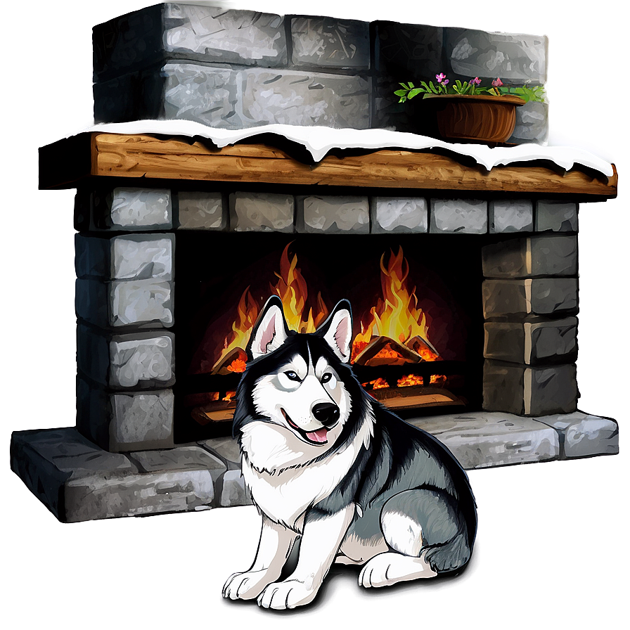 Cozy Husky By Fireplace Png Lkv PNG Image