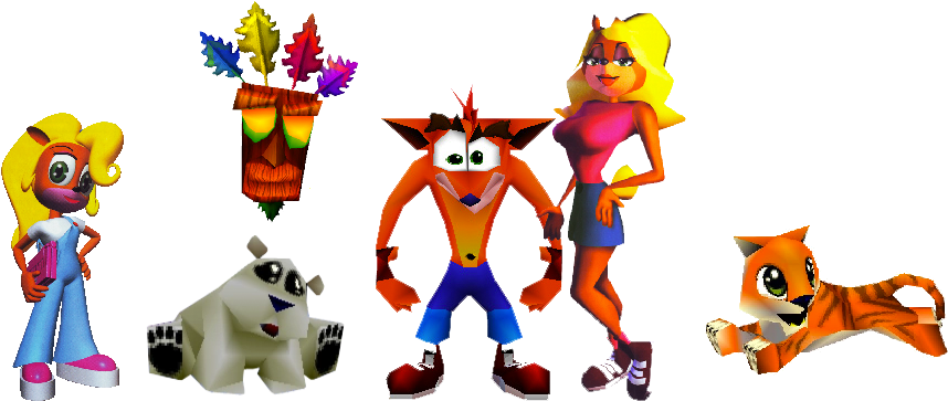 Crash Bandicoot Characters Lineup PNG Image