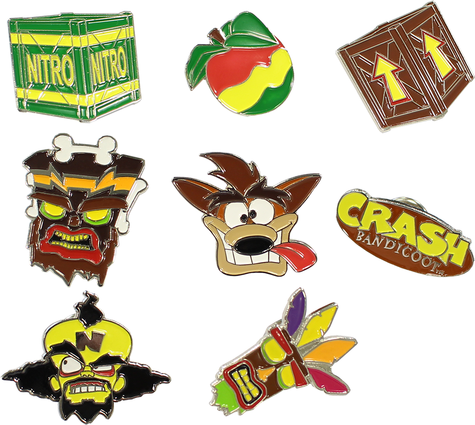 Crash Bandicoot Enamel Pins Collection PNG Image