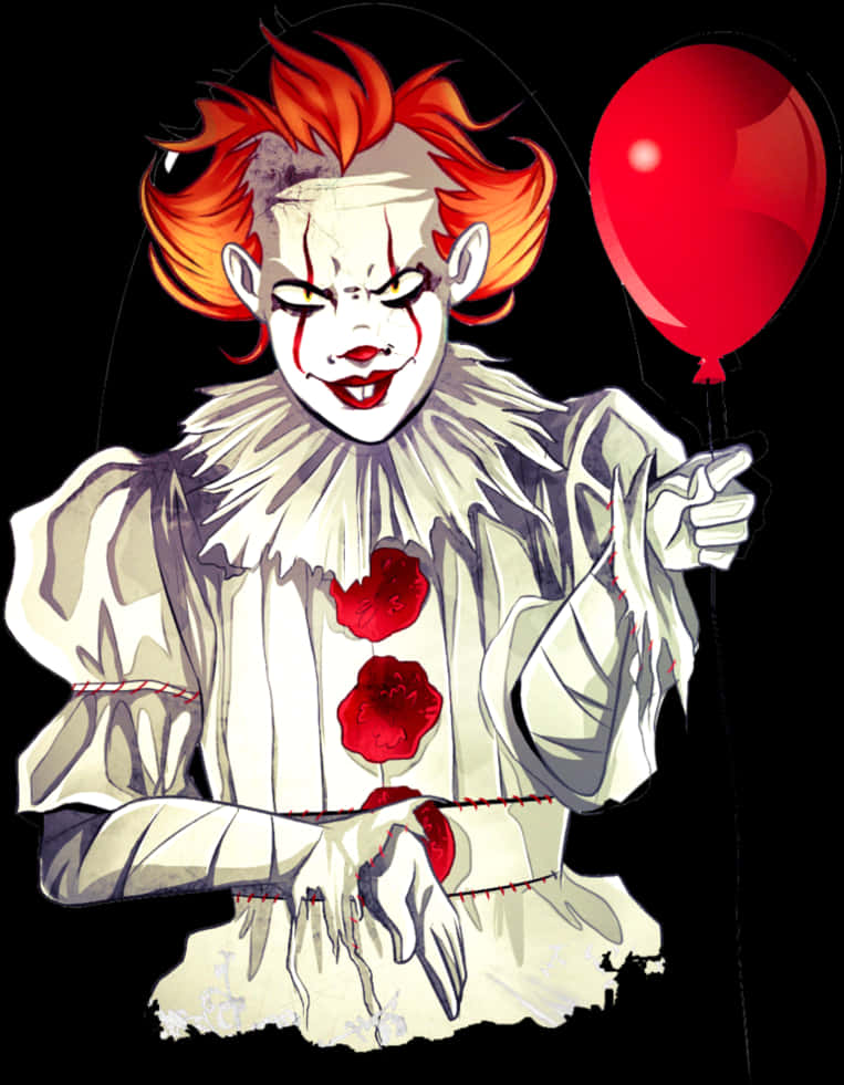 Creepy Clown Illustrationwith Balloon PNG Image