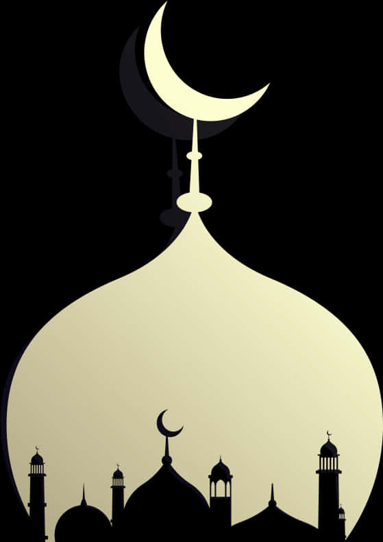 Crescent Moon Over Mosque Silhouette PNG Image