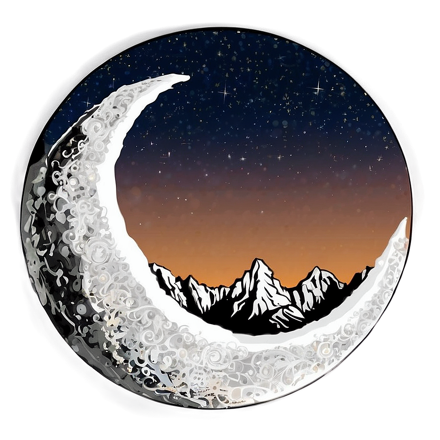 Crescent Moon Over Mountains Png Mjh PNG Image