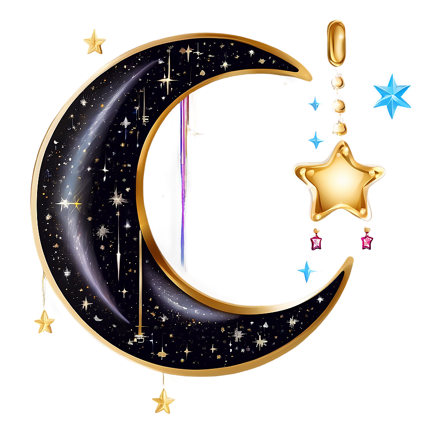 Crescent Moon With Hanging Stars Png 21 PNG Image