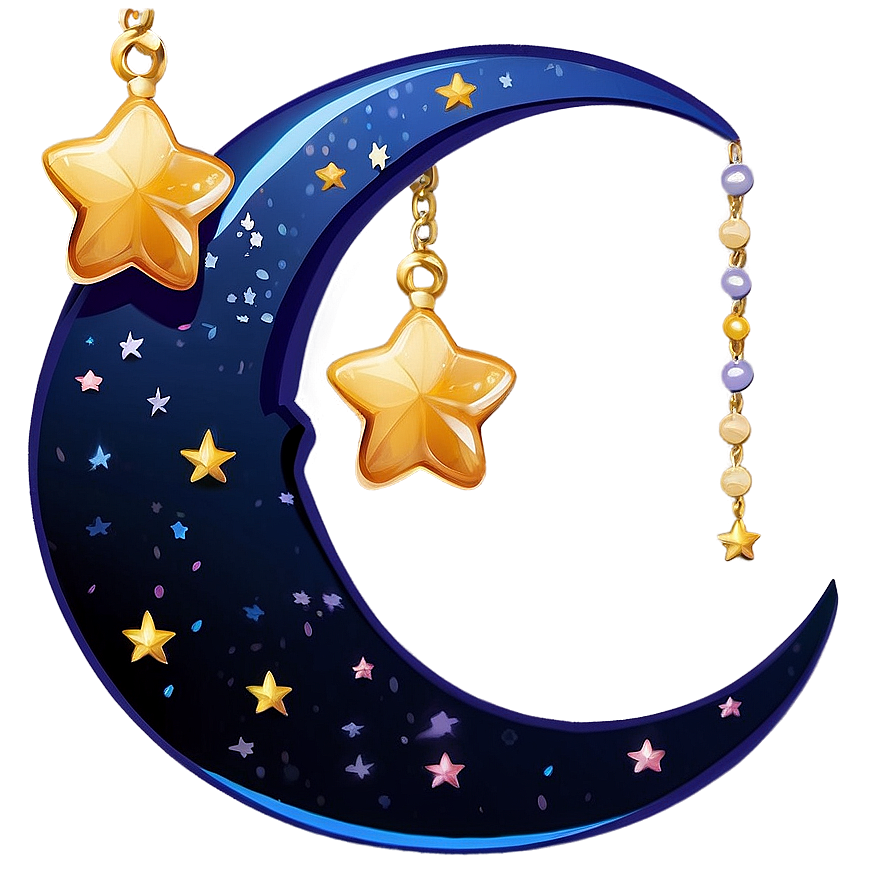 Crescent Moon With Hanging Stars Png Osa73 PNG Image