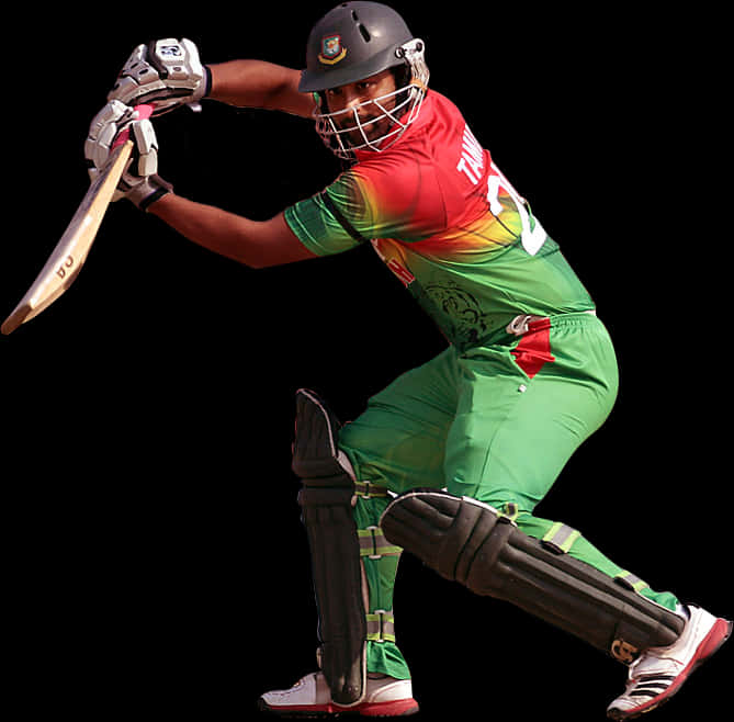 Cricket Batsman Action Shot PNG Image