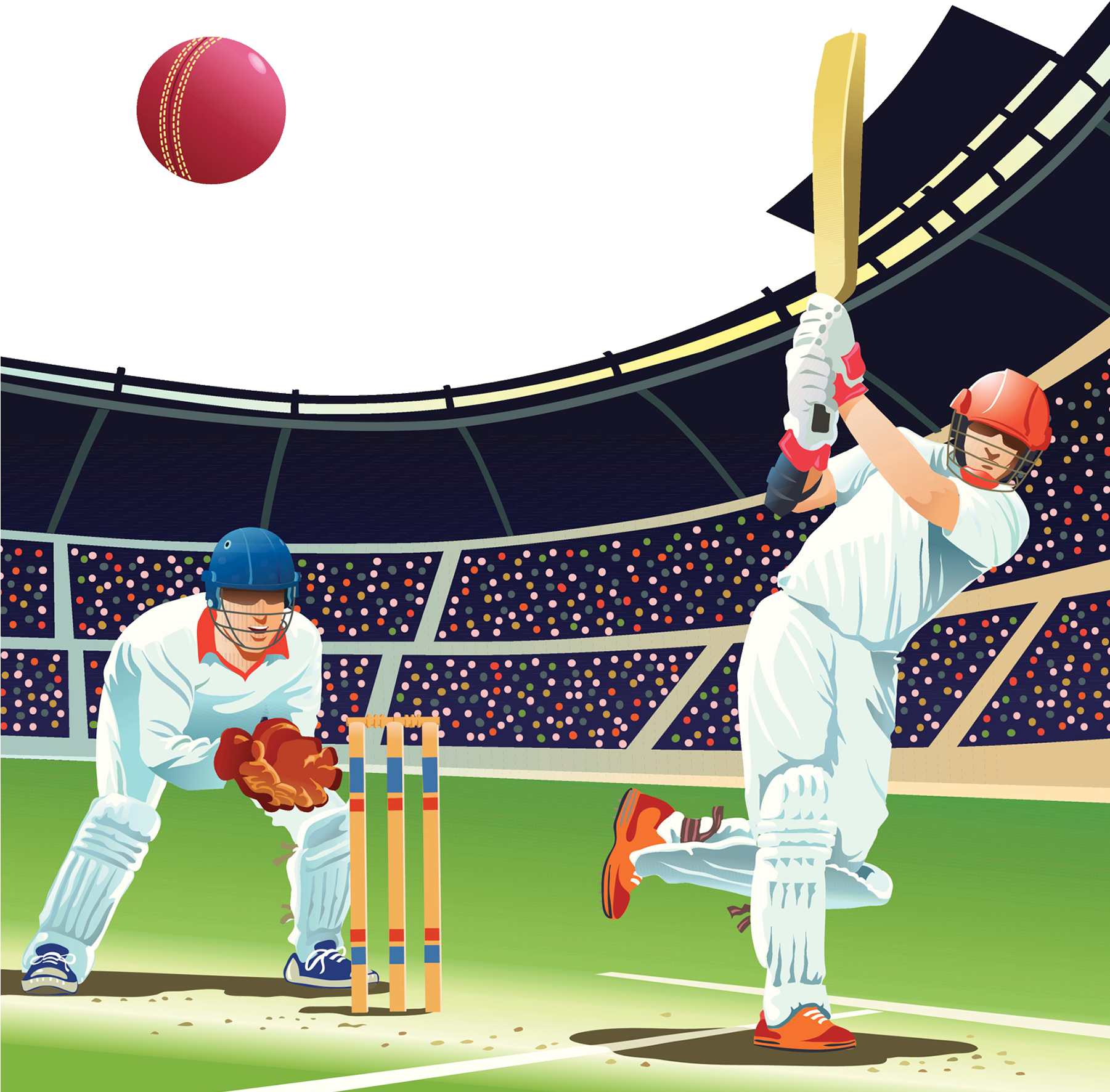 Cricket Batsman Hitting Ball Illustration PNG Image