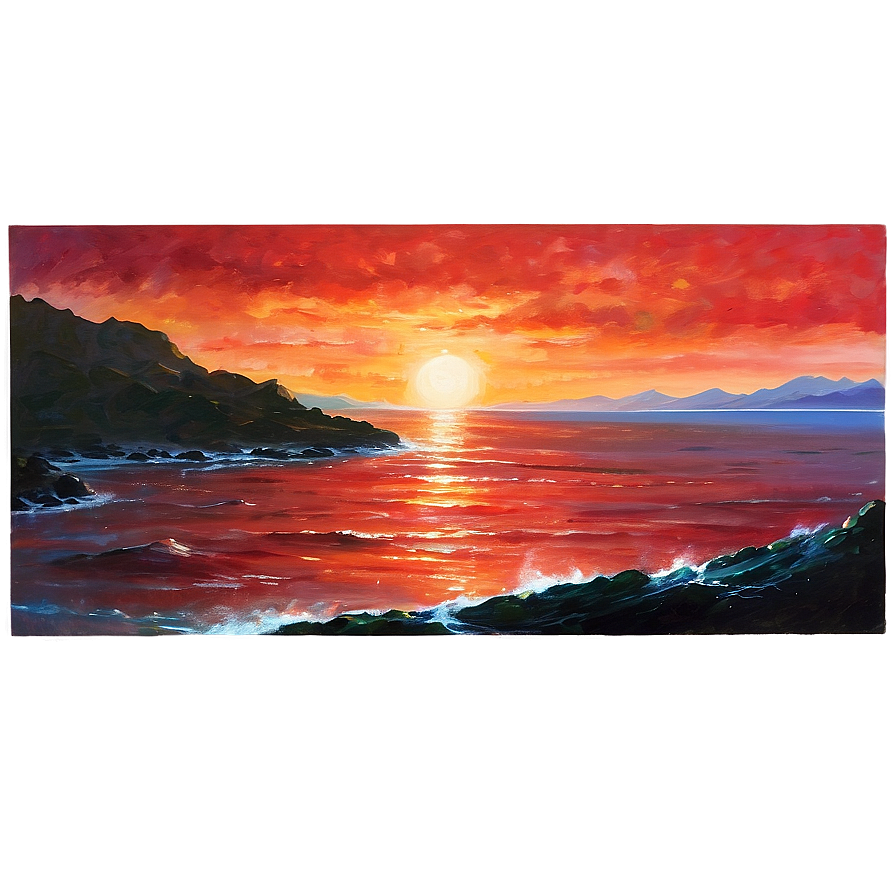 Crimson Sunset Over Ocean Landscape Png Bcs PNG Image