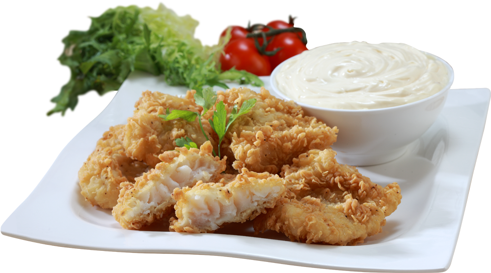 Crispy Fried Fish Platewith Sauce PNG Image