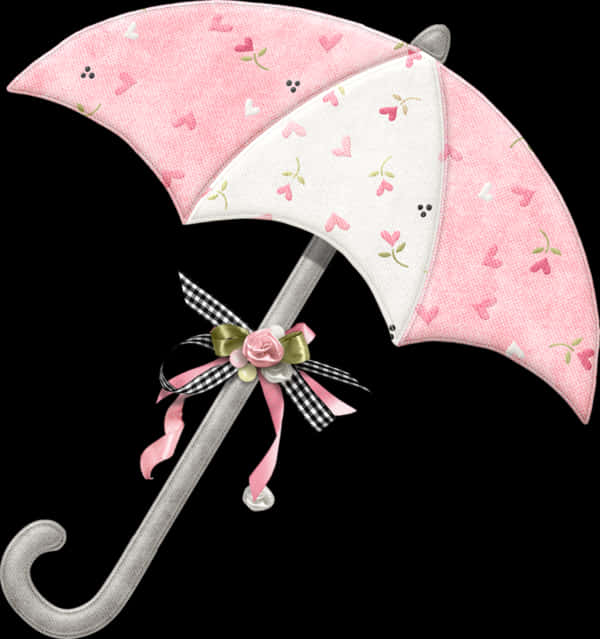 Crossed Pink Heart Umbrellas PNG Image