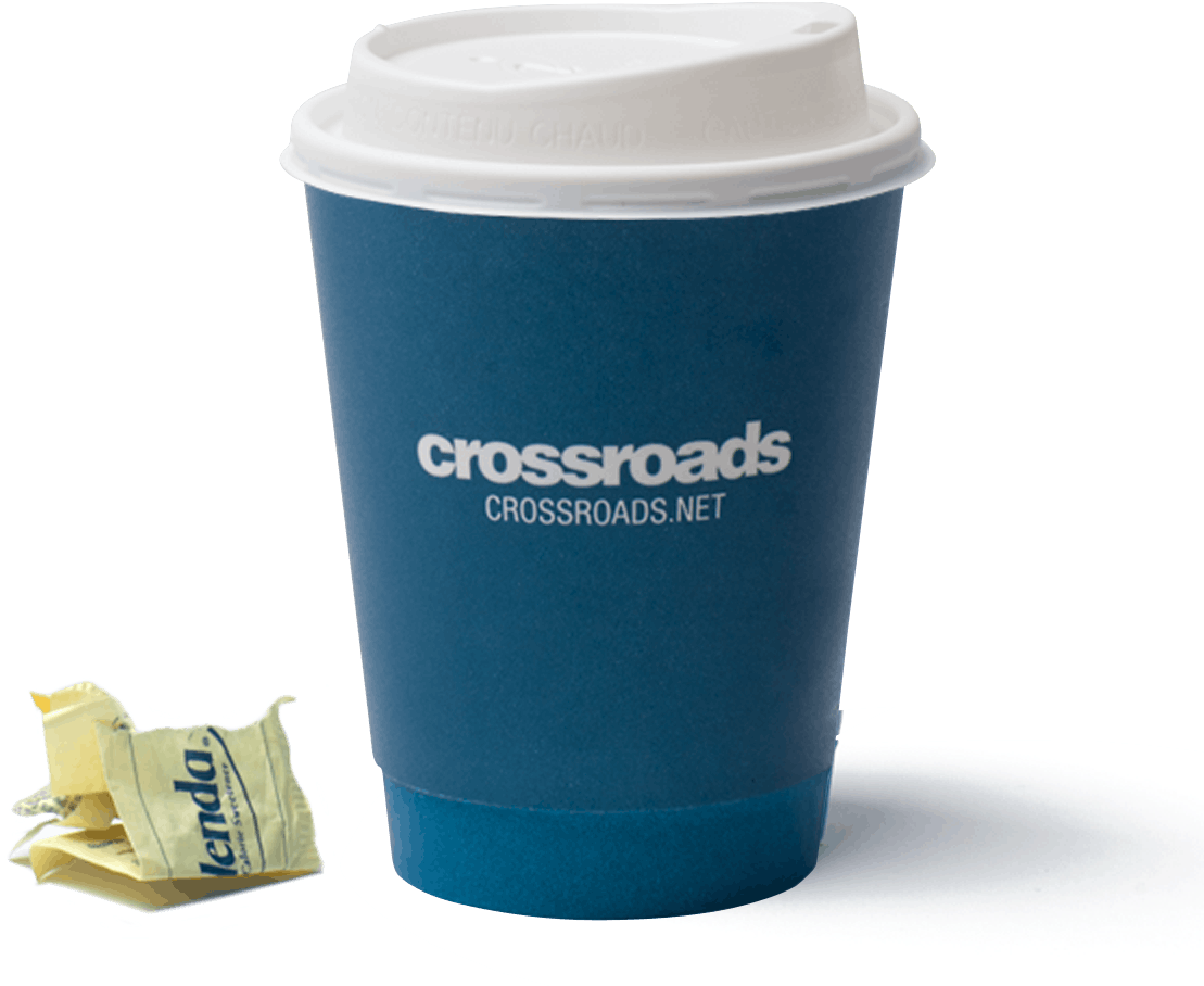 Crossroads Coffee Cupand Splenda Packet PNG Image