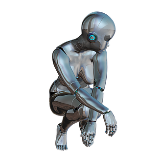 Crouching Female Robot Rendering PNG Image