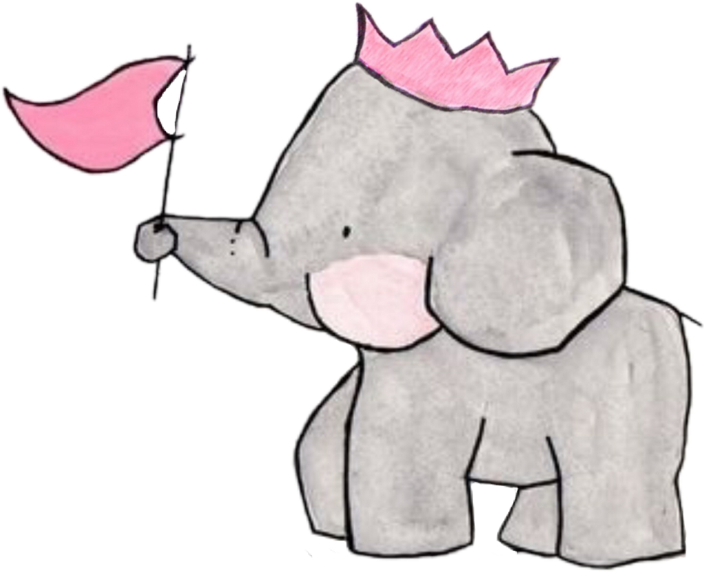 Crowned Elephant Cartoon Holding Flag PNG Image