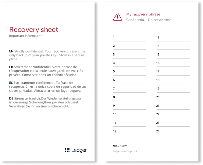 Cryptocurrency Wallet Recovery Sheet PNG Image