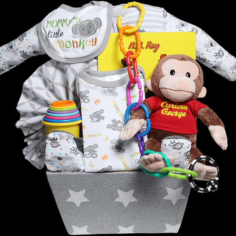 Curious George Baby Gift Basket PNG Image