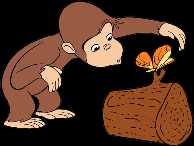 Curious George Discovering Butterfly PNG Image