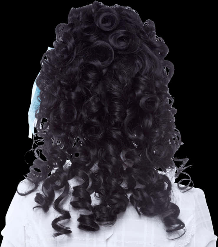 Curly Black Wig Back View PNG Image