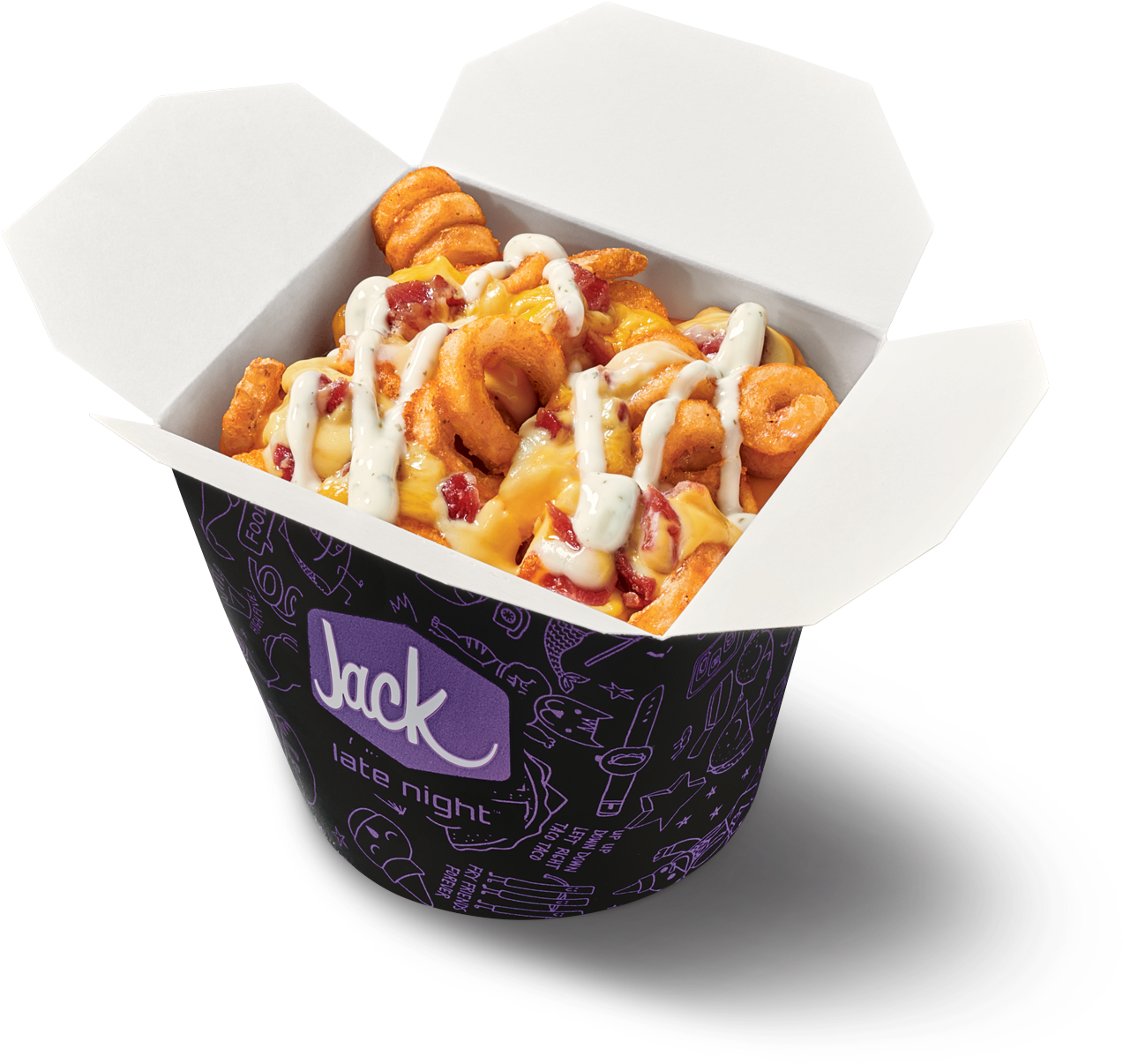 Curly Fries Cheese Bacon Container PNG Image