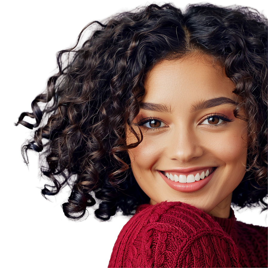 Curly Hair Smiling Face Png Ivd PNG Image