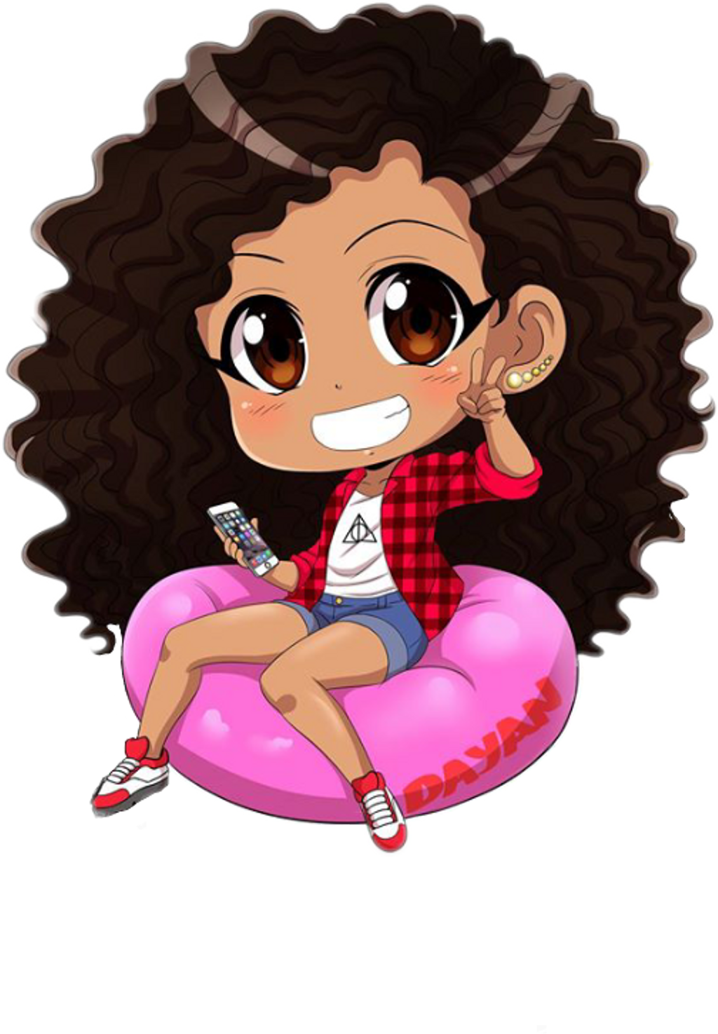 Curly Haired Anime Girlon Beanbag PNG Image