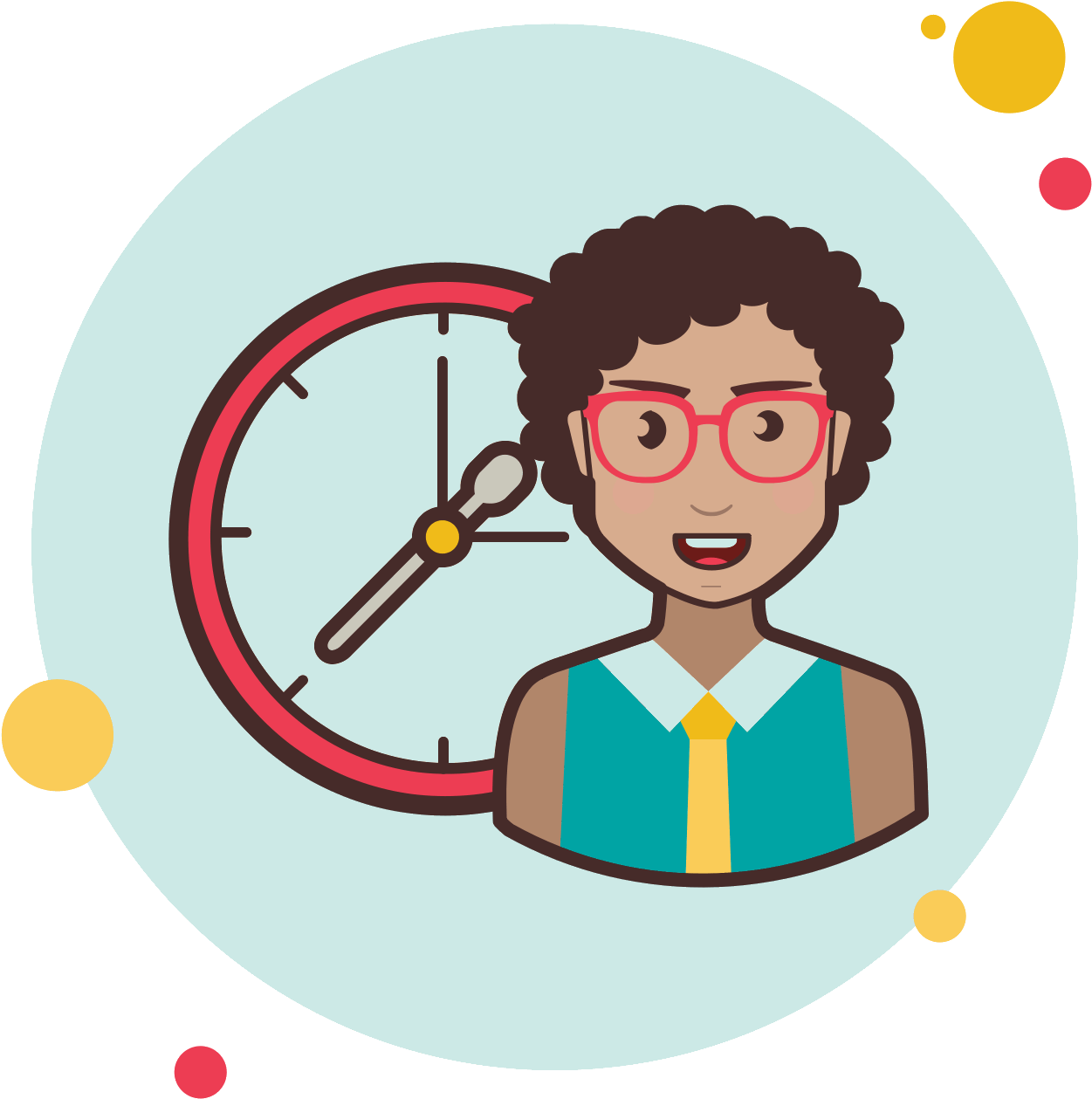 Curly Haired Cartoon Character Time Management PNG Image