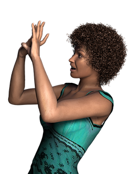 Curly Haired Womanin Blue Dress PNG Image