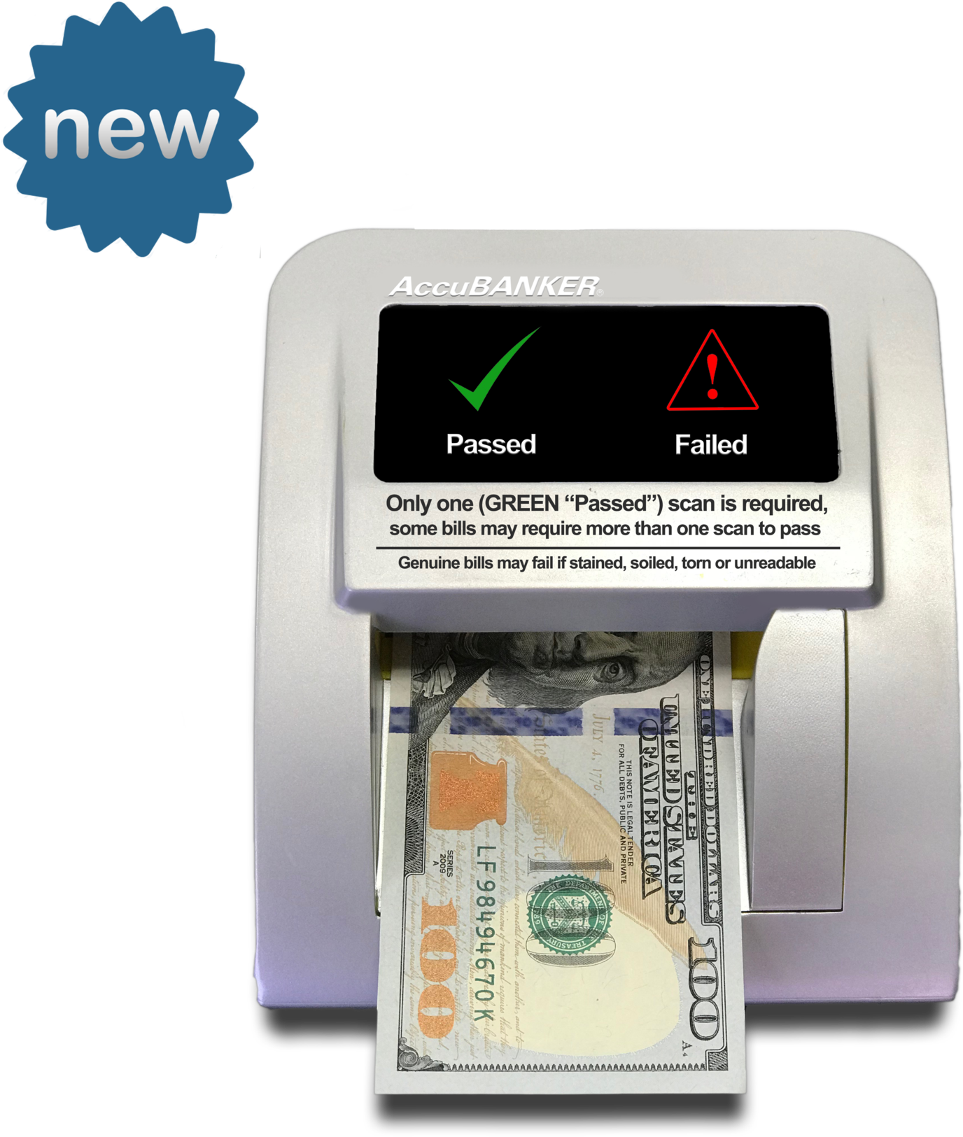 Currency Authentication Machine Displaying Passed100 Dollar Bill PNG Image