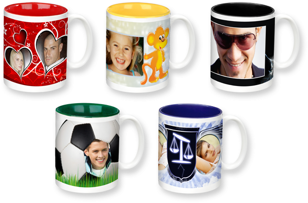 Custom Printed Mugs Variety PNG Image