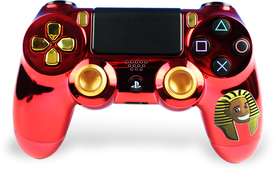 Custom Red Gold Playstation Controller PNG Image