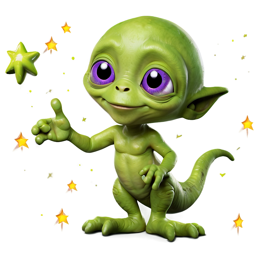 Cute Alien With Stars Png Wxm PNG Image