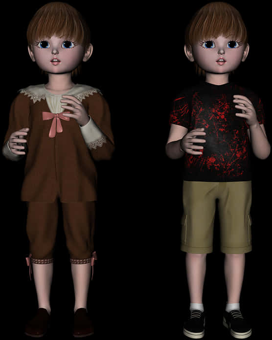 Cute Anime Boy Twins Different Outfits PNG Image