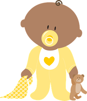 Cute Baby Cartoonwith Teddy Bear PNG Image