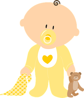 Cute Cartoon Baby With Teddy Bear PNG Image