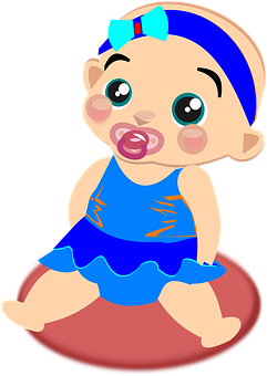 Cute Cartoon Babyin Blue Dress PNG Image