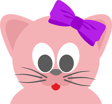 Cute Cartoon Catwith Purple Bow PNG Image