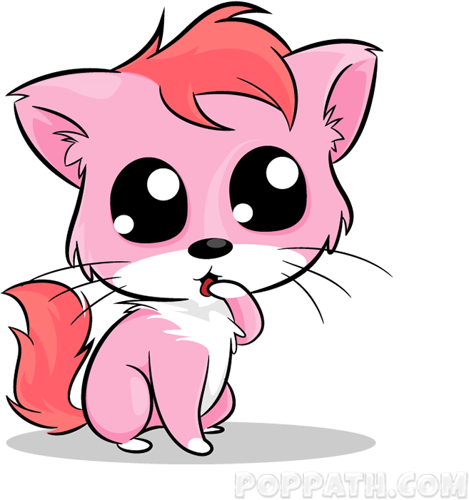 Cute Cartoon Kitten Pink Fur PNG Image