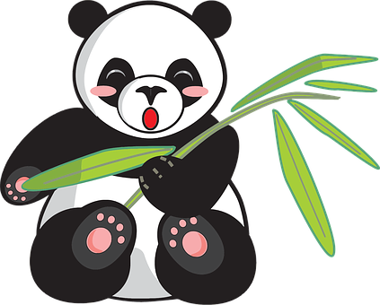 Cute Cartoon Panda Eating Bamboo PNG Image