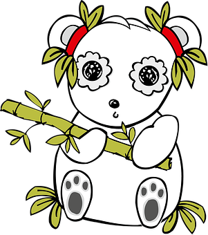 Cute Cartoon Pandawith Bamboo PNG Image