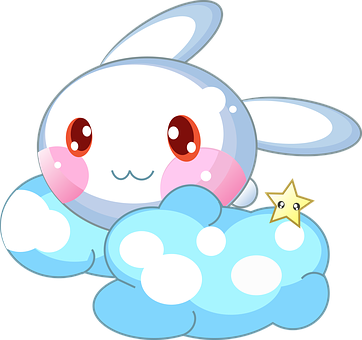 Cute Cartoon Rabbiton Clouds PNG Image