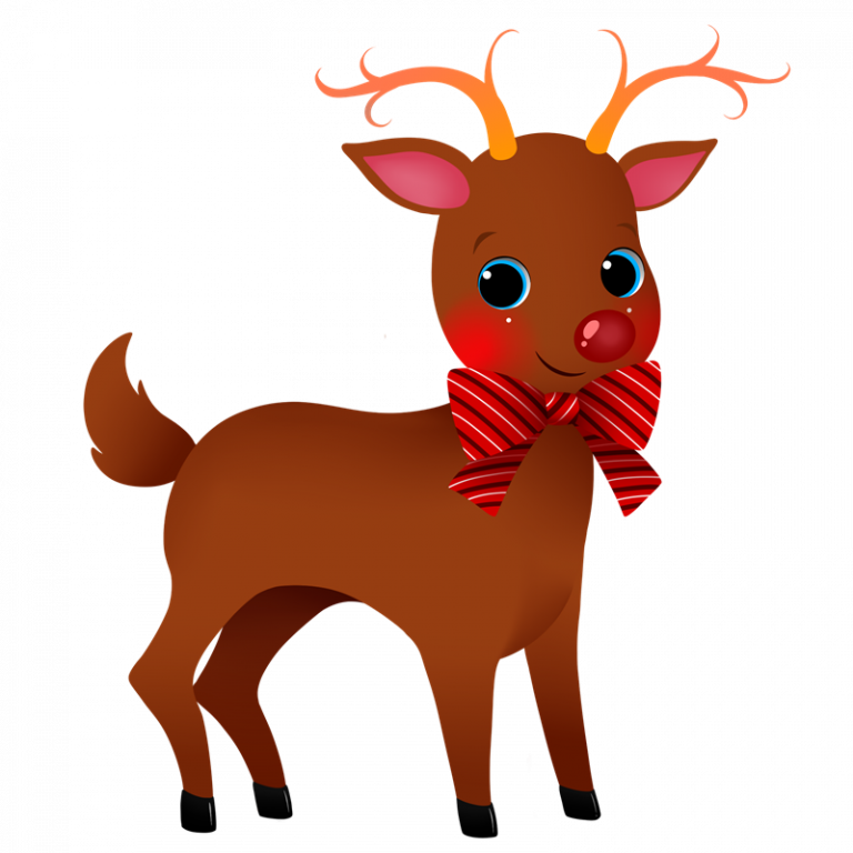 Cute Cartoon Reindeerwith Red Bow PNG Image