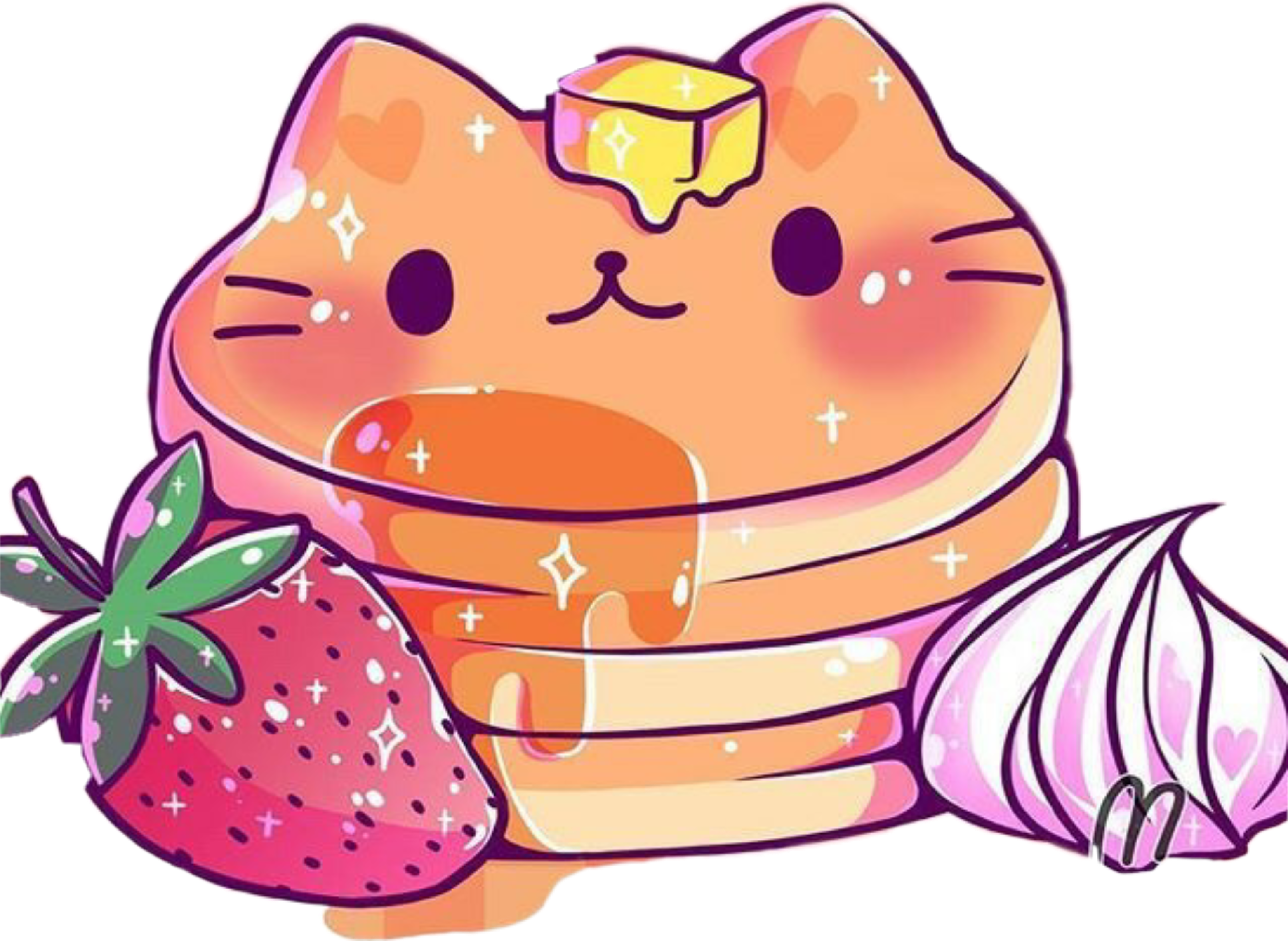 Cute Cat Pancake Strawberry Onion Illustration PNG Image