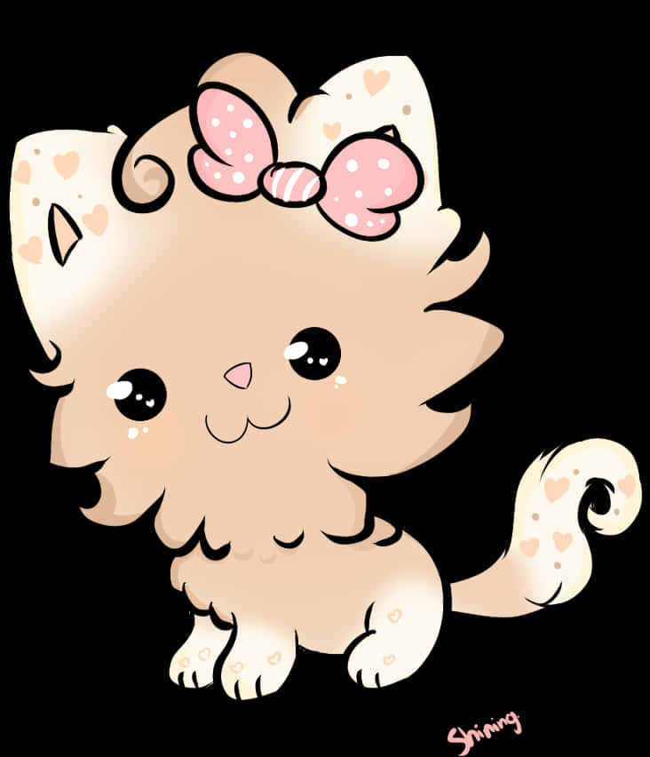 Cute Kawaii Catwith Bow PNG Image