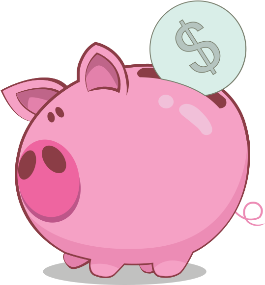 Cute Pink Piggy Bank Cartoon PNG Image