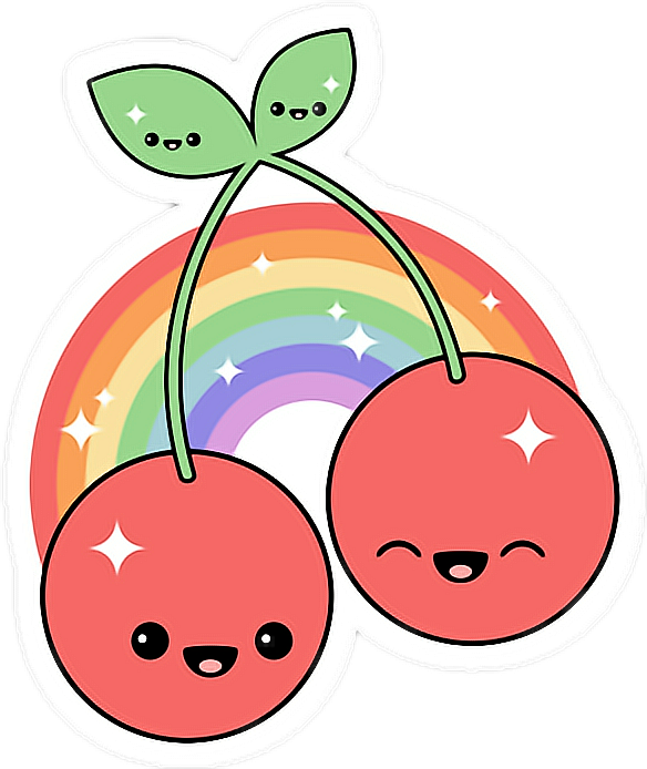 Cute Rainbow Cherries Sticker PNG Image