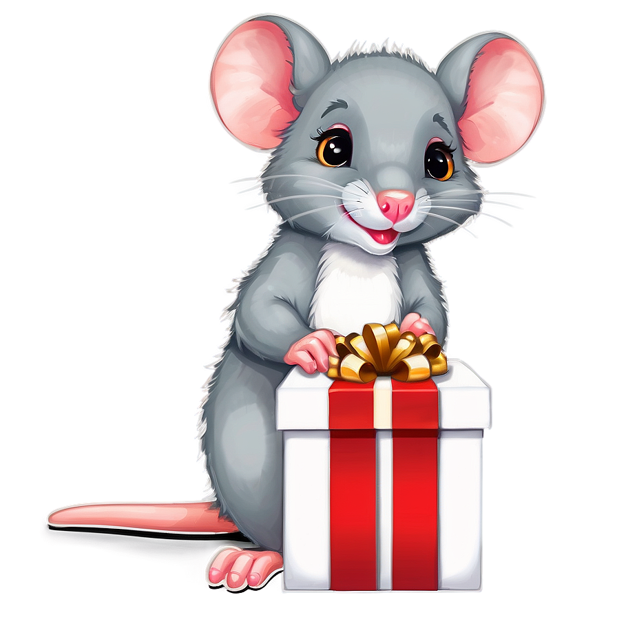 Cute Rat With Gift Png 34 PNG Image